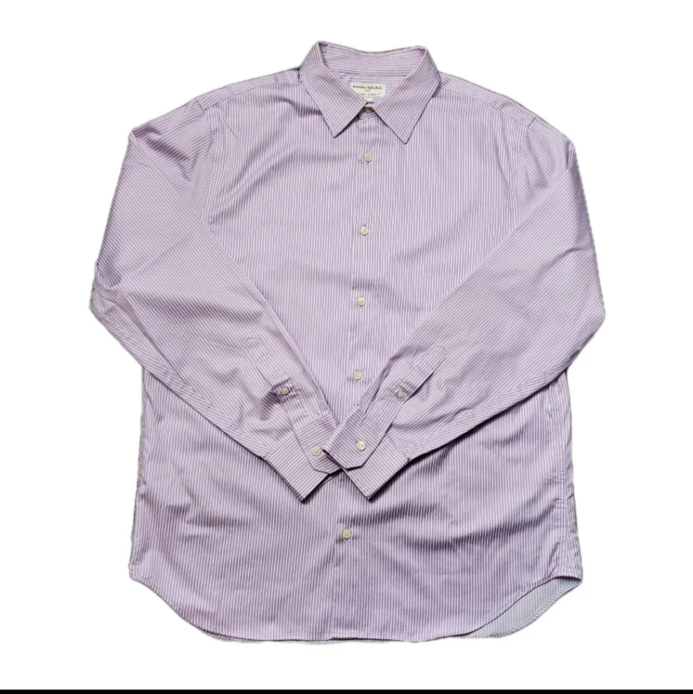 Banana Republic Mens L 16-16.5 Classic Fit Purple Stripe Dress Shirt 100% Cotton